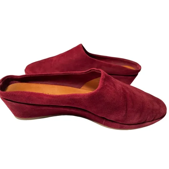 L'Amour Des Pieds Bingwen Suede Mules Clogs Mulberry Burgundy Comfort Sz 8.5 EUC
