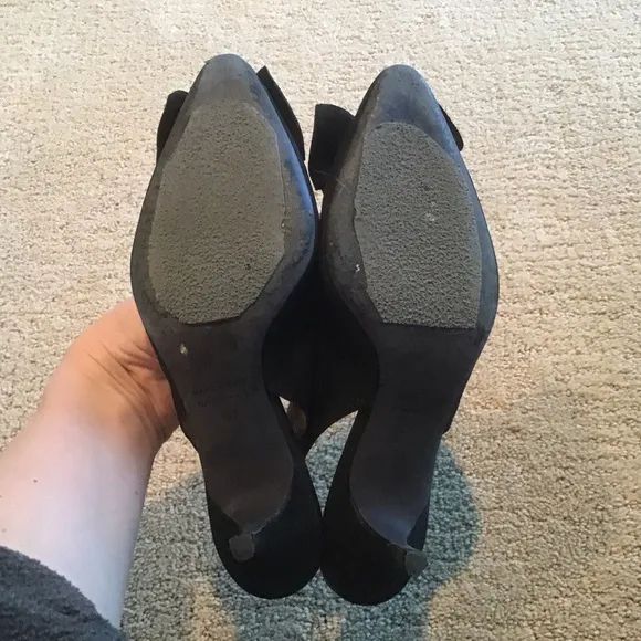 Lanvin Black Suede Bow Toe Slingback Pointy Kitten Heels Shoes Italy 36 6