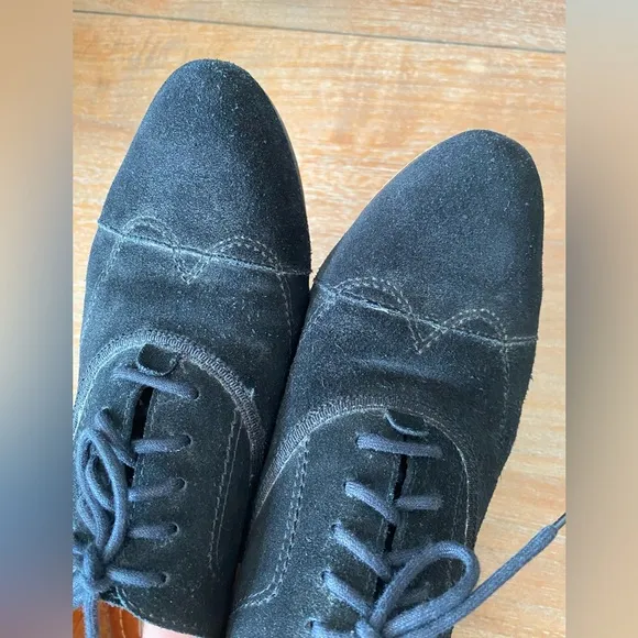 LANVIN Black Suede Lace-Up Oxfords Shoes