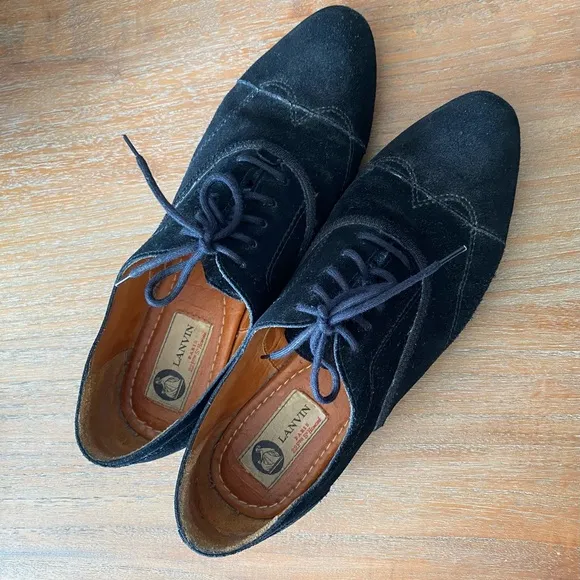 LANVIN Black Suede Lace-Up Oxfords Shoes