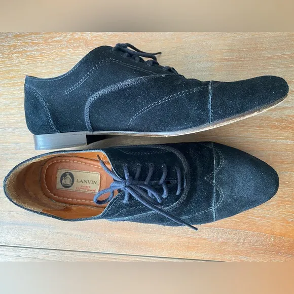 LANVIN Black Suede Lace-Up Oxfords Shoes
