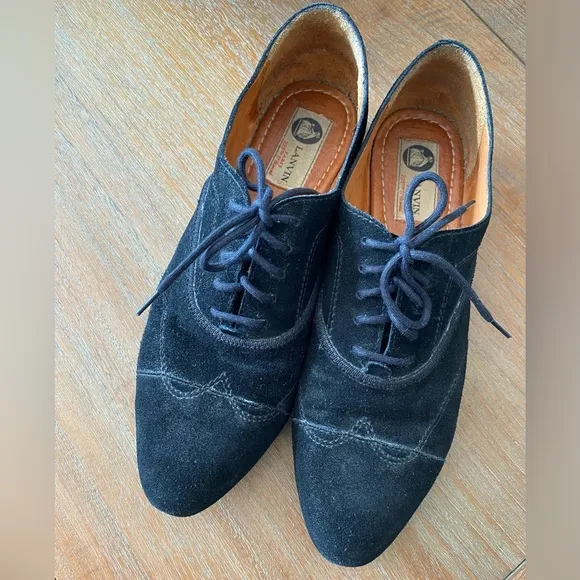 LANVIN Black Suede Lace-Up Oxfords Shoes