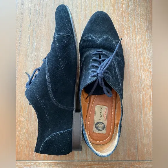 LANVIN Black Suede Lace-Up Oxfords Shoes