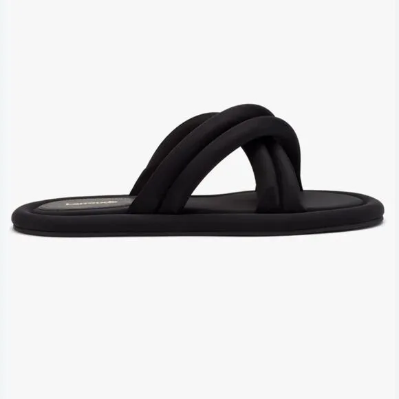 Larroudé Cali flat mules in black Lycra
