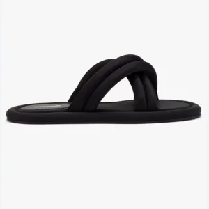 Larroudé Cali flat mules in black Lycra