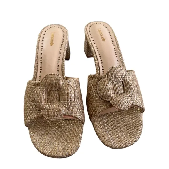 Larroudé Flora Mules in gold 10