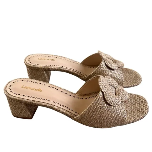 Larroudé Flora Mules in gold 10
