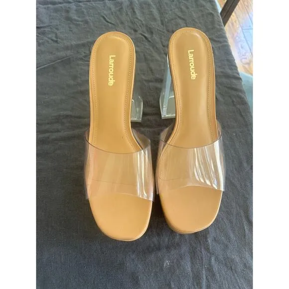 Larroude Dolly Lucite Vinyl Platform Mules Size 9 Brand New