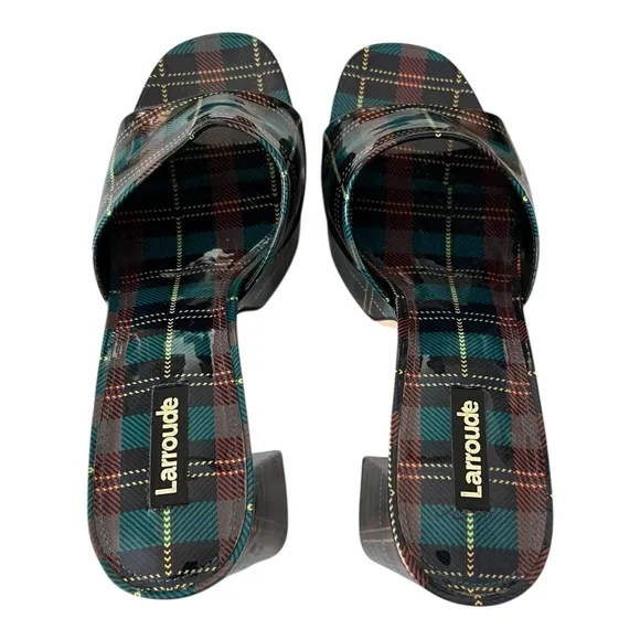 Larroude Dolly Mule Blue Tartan Patent 5” Platforms Plaid Women’s Size 10 luxury