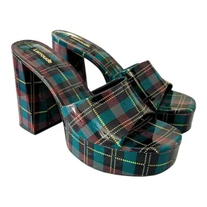 Larroude Dolly Mule Blue Tartan Patent 5” Platforms Plaid Women’s Size 10 luxury