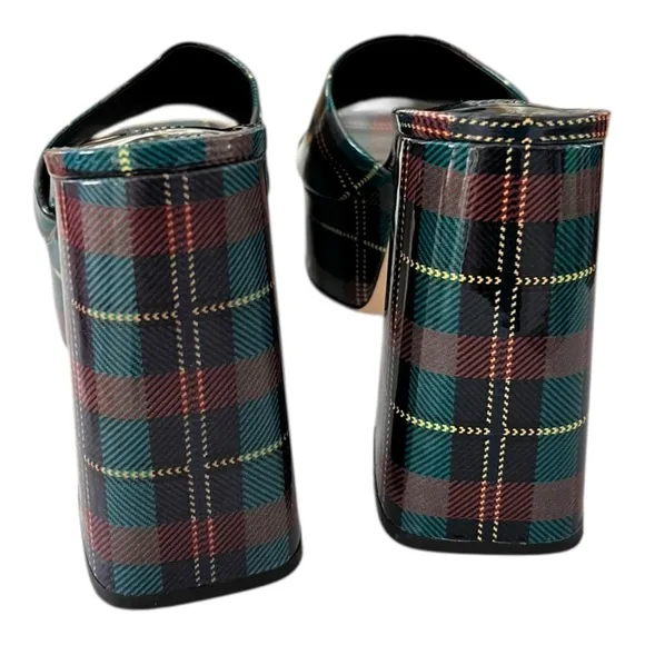 Larroude Dolly Mule Blue Tartan Patent 5” Platforms Plaid Women’s Size 10 luxury