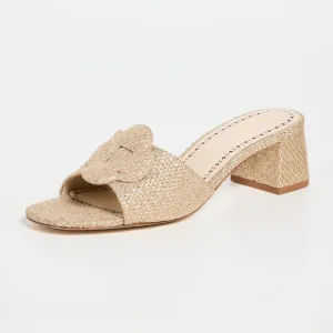 Larroude Flora Mules Raffia Gold Natural Block Heel Sandals size 10
