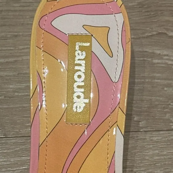 Larroude Orange and Pink Mules with Wooden Heel