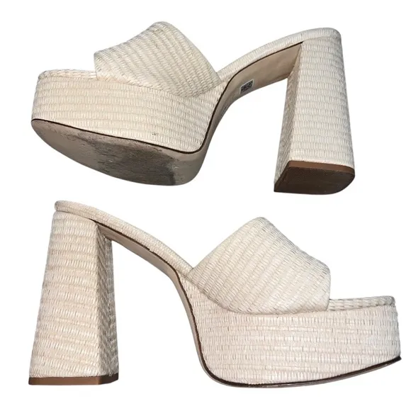 Larroude The Dolly Platform Mule In Natural Raffia