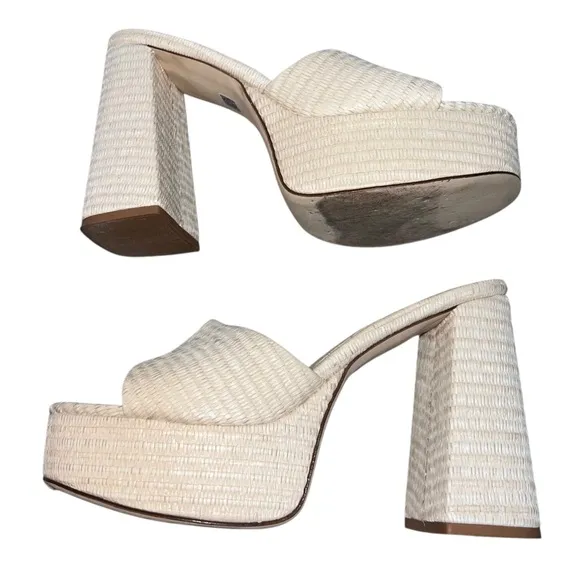 Larroude The Dolly Platform Mule In Natural Raffia