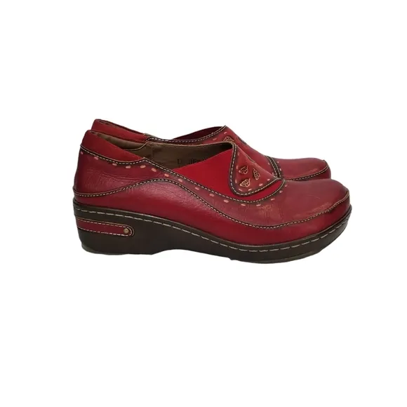 L'Artiste By Spring Step Womens Burbank Leather Clogs in Red Size 9 (40)