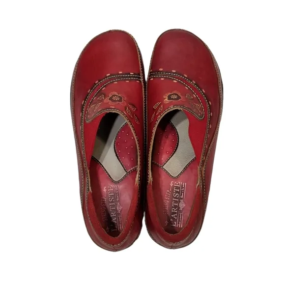 L'Artiste By Spring Step Womens Burbank Leather Clogs in Red Size 9 (40)