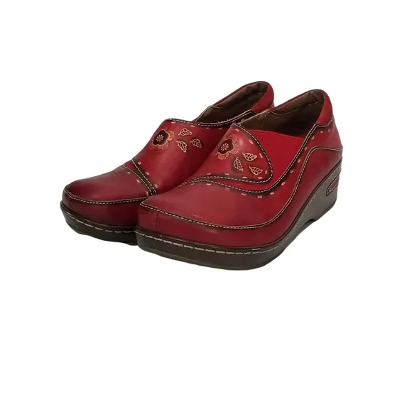 L'Artiste By Spring Step Womens Burbank Leather Clogs in Red Size 9 (40)