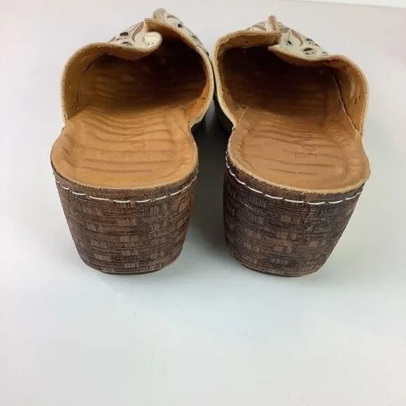 LEATHER CLOGS BONAVI WEDGE COMFORT SLIP ON
