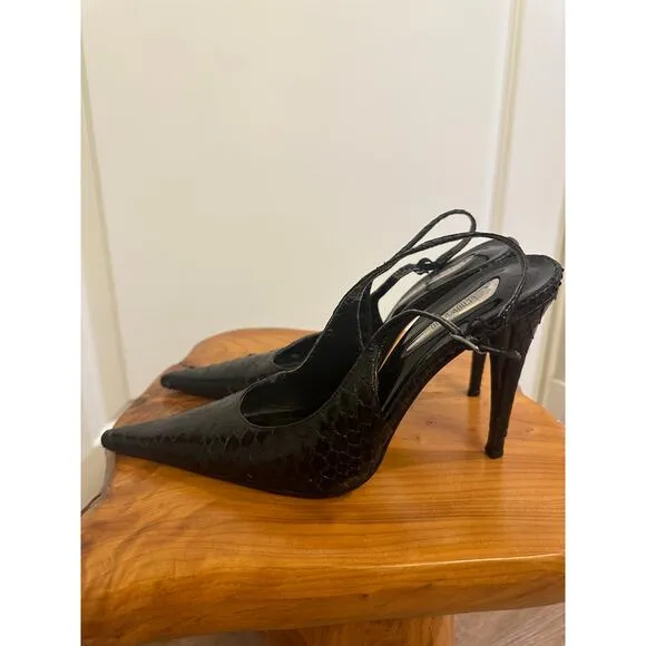 Lenny e CIA Designer Snakeskin Print Black Heels Slingback Pumps Sz 36 US 5.5