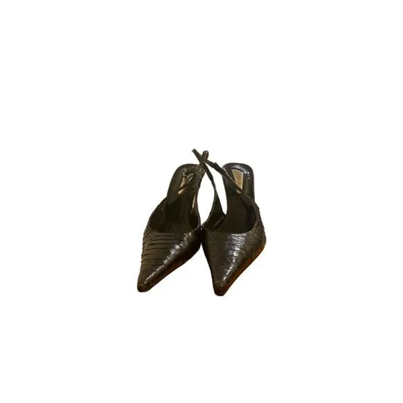 Lenny e CIA Designer Snakeskin Print Black Heels Slingback Pumps Sz 36 US 5.5