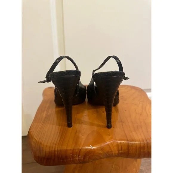 Lenny e CIA Designer Snakeskin Print Black Heels Slingback Pumps Sz 36 US 5.5