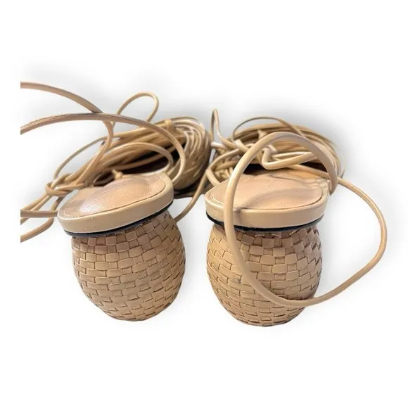 Lenny Lu Miranda Moroccan Leather Tan Cocoon Slip On Mules W/ basket heels