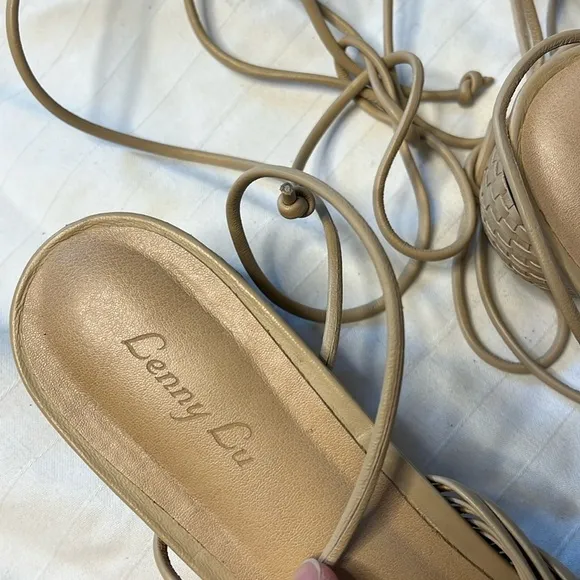 Lenny Lu Miranda Moroccan Leather Tan Cocoon Slip On Mules W/ basket heels