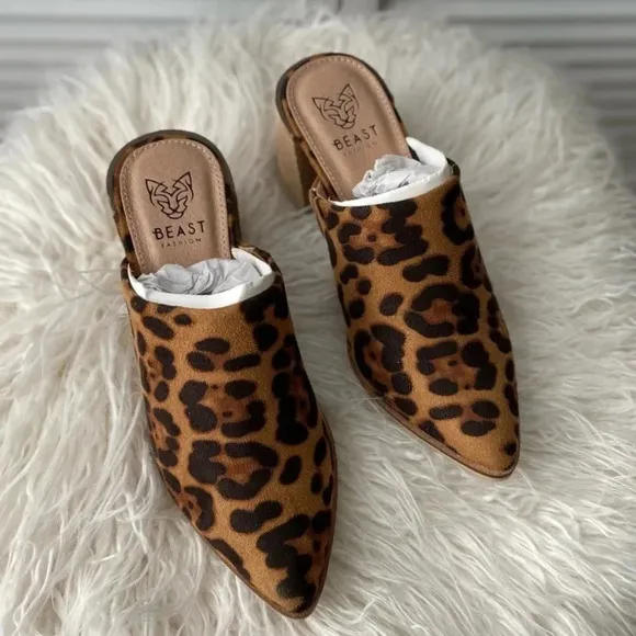 Leopard high heel mules size 6