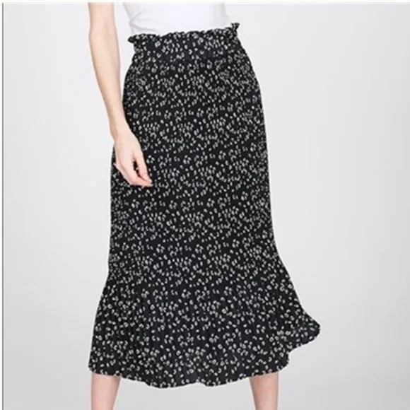 Leopard Midi Skirt Black White Pleated Stretch