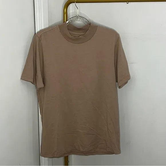 Les Tien Heavyweight cotton Mock neck tee in Mauve Size Medium