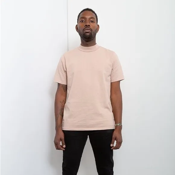 Les Tien Heavyweight cotton Mock neck tee in Mauve Size Medium