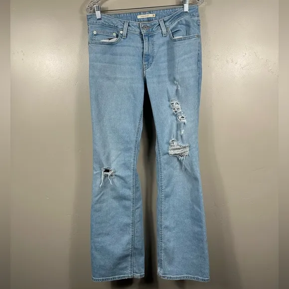 LEVI’S WOMEN’S SUPERLOW BOOTCUT DISTRESSED JEANS LIGHT INDIGO SIZE 30x30