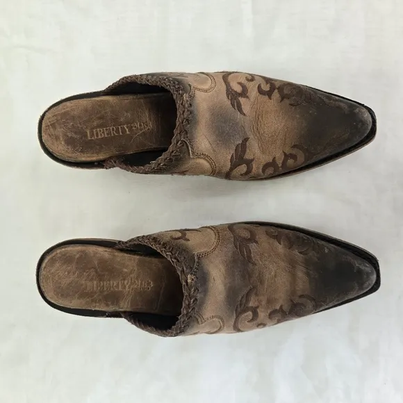Liberty Black Western Cowboy Brown Toscano Mules, 9