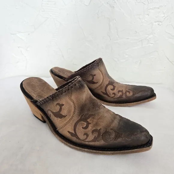 Liberty Black Western Cowboy Brown Toscano Mules, 9