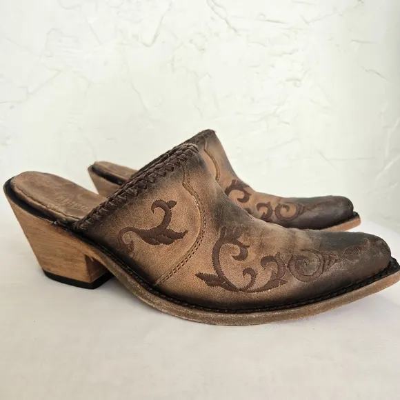 Liberty Black Western Cowboy Brown Toscano Mules, 9