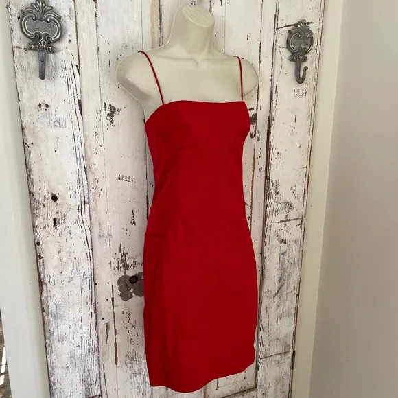 Lida Baday (875.00) Size 6 Woman's Red Silk Pocketed Shift Cocktail Slip Dress