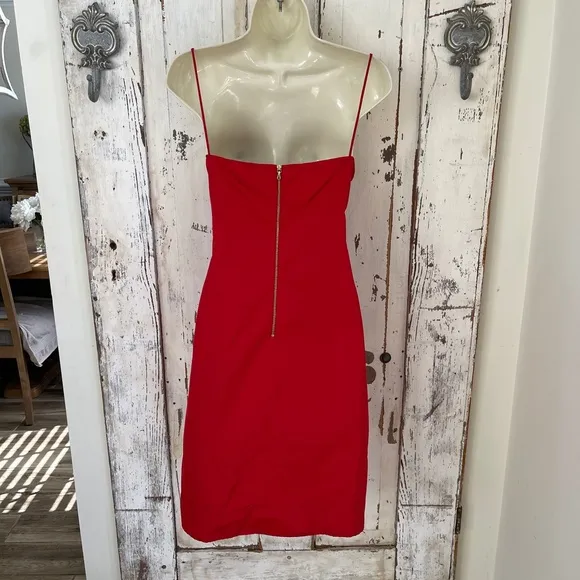 Lida Baday (875.00) Size 6 Woman's Red Silk Pocketed Shift Cocktail Slip Dress