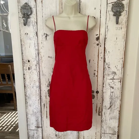 Lida Baday (875.00) Size 6 Woman's Red Silk Pocketed Shift Cocktail Slip Dress