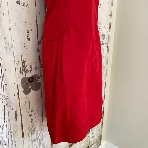 Lida Baday (875.00) Size 6 Woman's Red Silk Pocketed Shift Cocktail Slip Dress