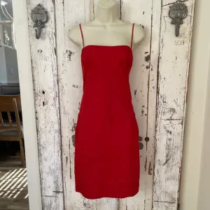 Lida Baday (875.00) Size 6 Woman's Red Silk Pocketed Shift Cocktail Slip Dress