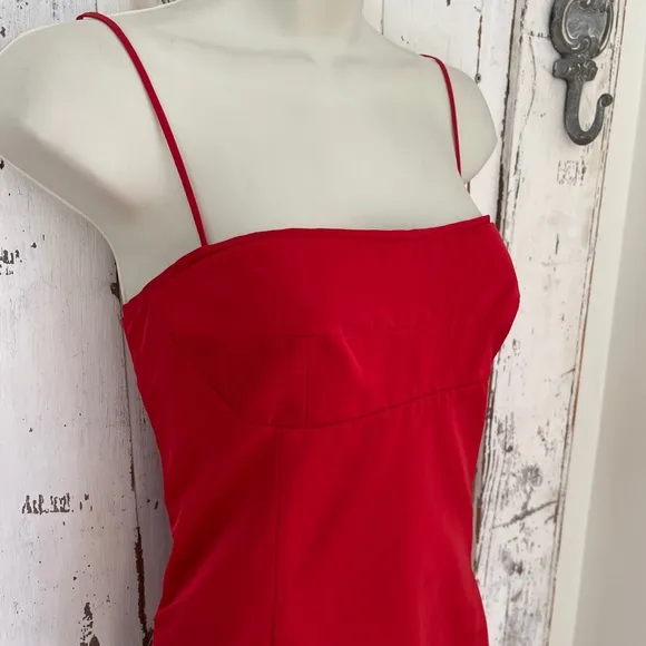 Lida Baday (875.00) Size 6 Woman's Red Silk Pocketed Shift Cocktail Slip Dress