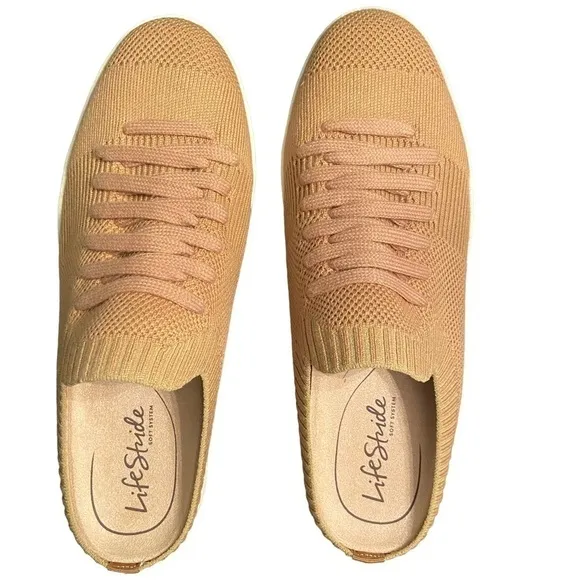 Lifestride Ease Women's Slip On Mule Sneaker in Camel 8 Wide Washable Knit New