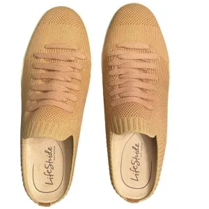 Lifestride Ease Women's Slip On Mule Sneaker in Camel 8 Wide Washable Knit New