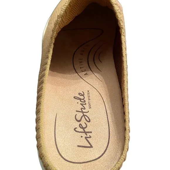 Lifestride Ease Women's Slip On Mule Sneaker in Camel 8 Wide Washable Knit New