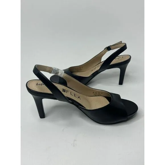 LifeStride Women's Teller 2 Slingback Peep Toe Pumps Heels Black Size 6M  NWT