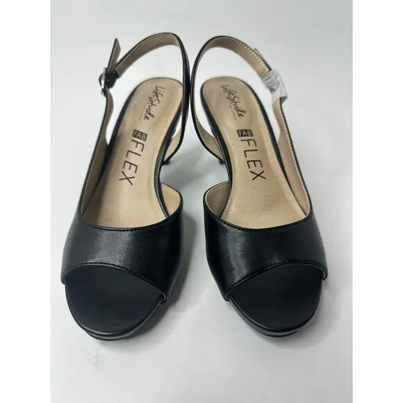 LifeStride Women's Teller 2 Slingback Peep Toe Pumps Heels Black Size 6M  NWT