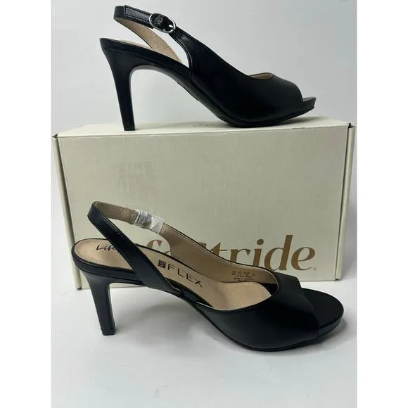 LifeStride Women's Teller 2 Slingback Peep Toe Pumps Heels Black Size 6M  NWT