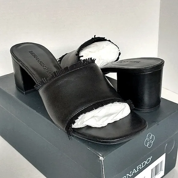 Like New Bernardo Icons Genuine Leather Blane 1 Fringed Block Heel Mules Size 9