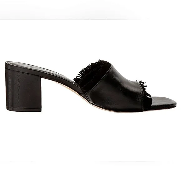 Like New Bernardo Icons Genuine Leather Blane 1 Fringed Block Heel Mules Size 9